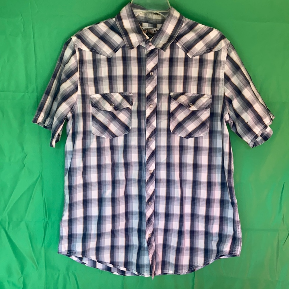 Blue and white urban pipeline Button up